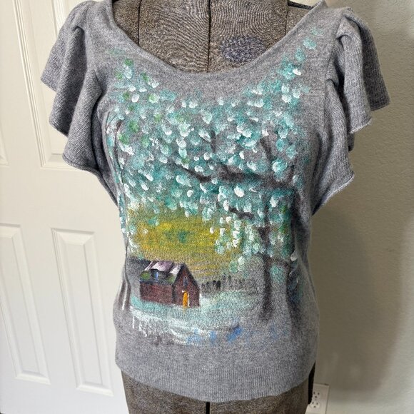 Anthropologie Sleeping on Snow Painted Blouse sz M Painted Cottage - Picture 1 of 7